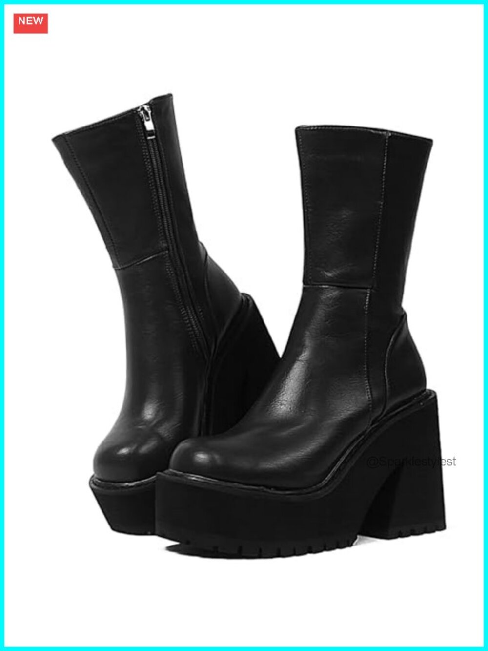Women's Platform Ankle Boots Chunky Block Heel Faux Leather Zip
